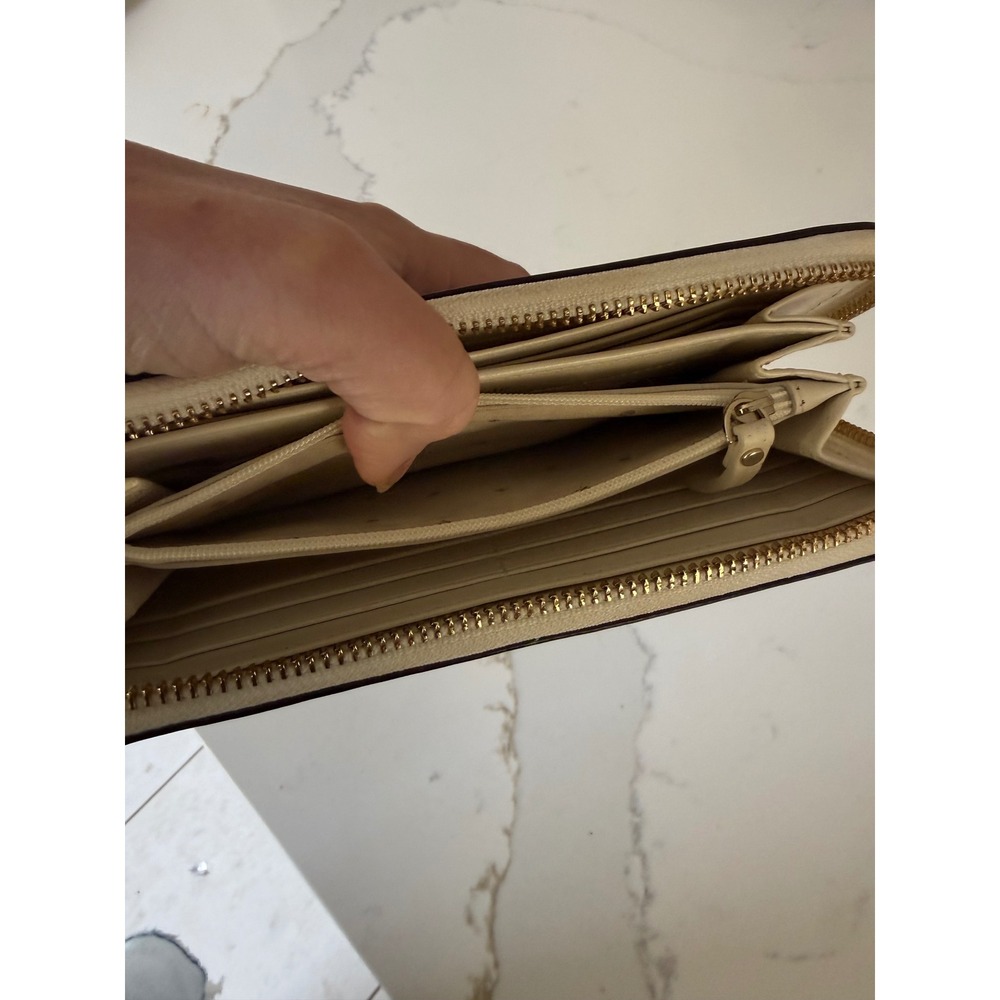 Kate Spade New York Bow Zip Around Continental Wallet Cream Brown Black Leather - Picture 9 of 14